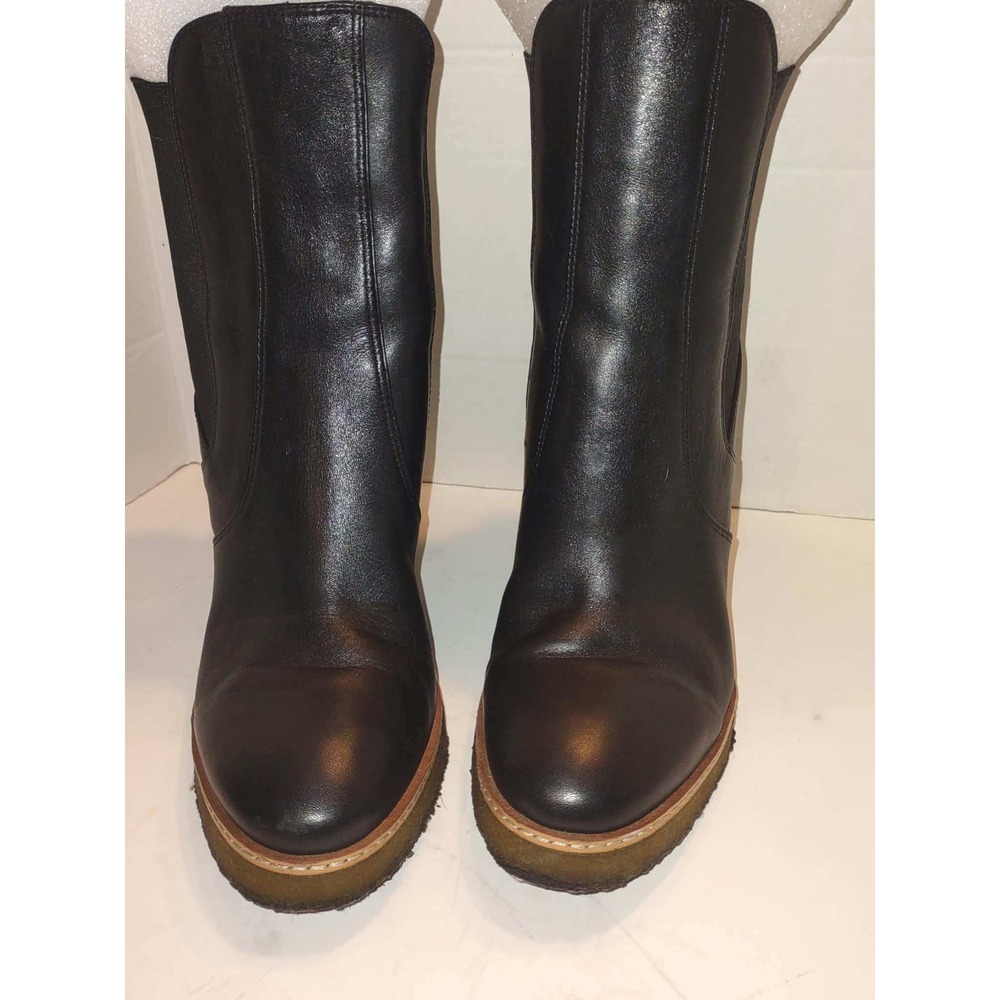 Veronica Beard Black Leather Wedge Ankle Boots size 9.5 Crepe Platform Booties